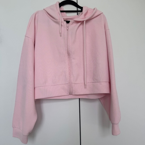 Cropped Waffle Zip-Up Hoodie - Halara - Picture 1 of 3